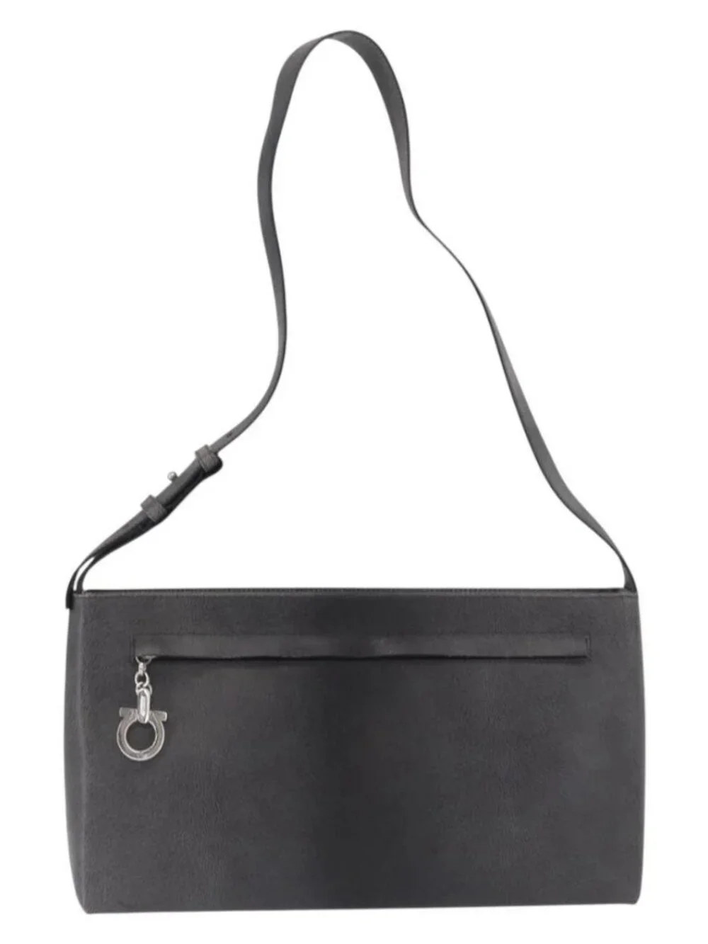 Salvatore Ferragamo Gancini Shoulder Bag Leather Gray Silver Auth hk3307